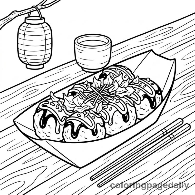 Japanese Takoyaki Treats - Daily printable coloring page in Food category
