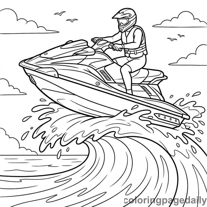 Jet Ski Ocean Jump - Daily printable coloring page in Vehicle category