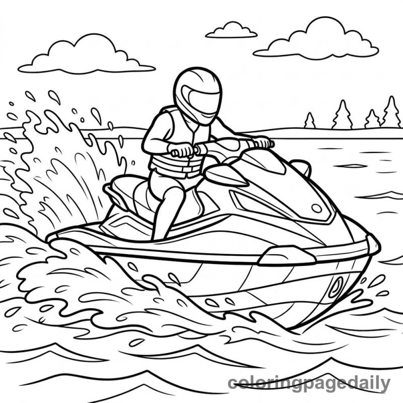 Jet Ski Speeding on Water - Colored reference example