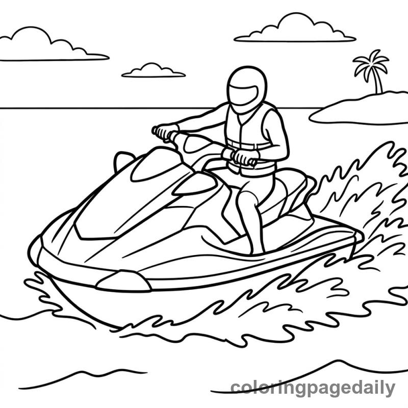 Jet Ski Water Fun - Daily printable coloring page in Vehicle category
