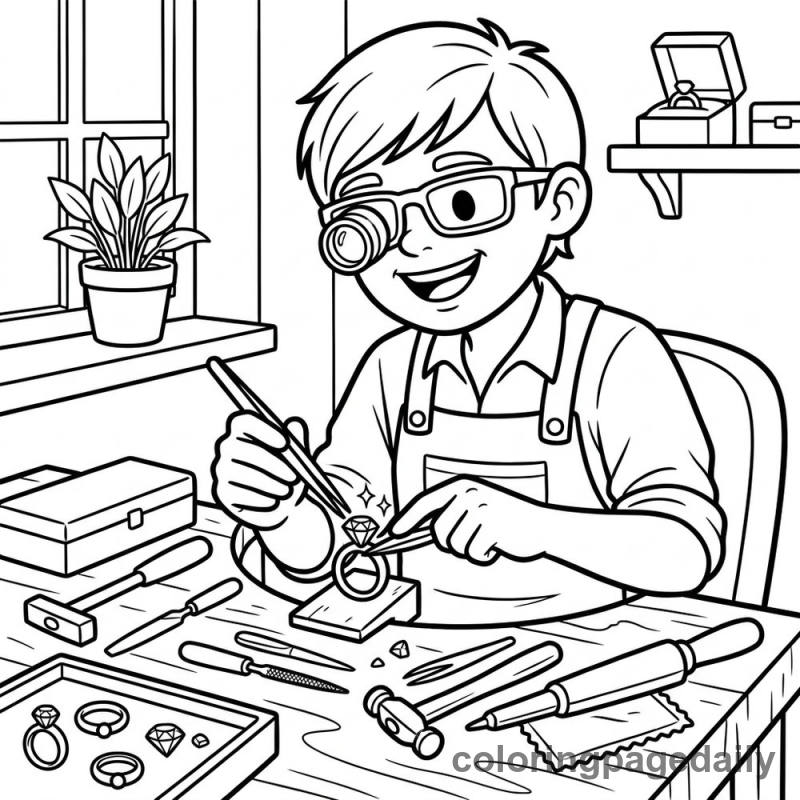 Jeweler Setting A Gemstone - Daily printable coloring page in Professions category