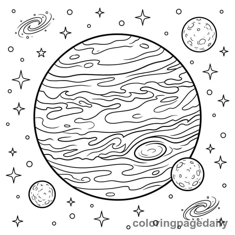 Jupiter and Its Moons - Daily printable coloring page in Space category