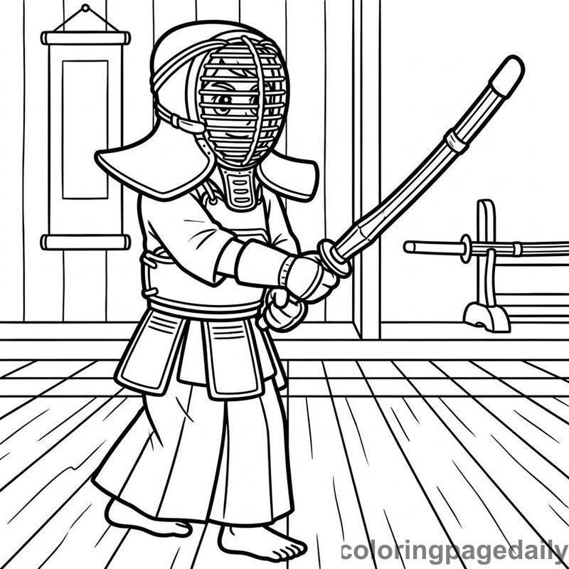 Kendo Martial Arts - Daily printable coloring page in Sports category