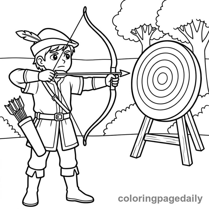 Kid Archery Aim - Daily printable coloring page in Sports category