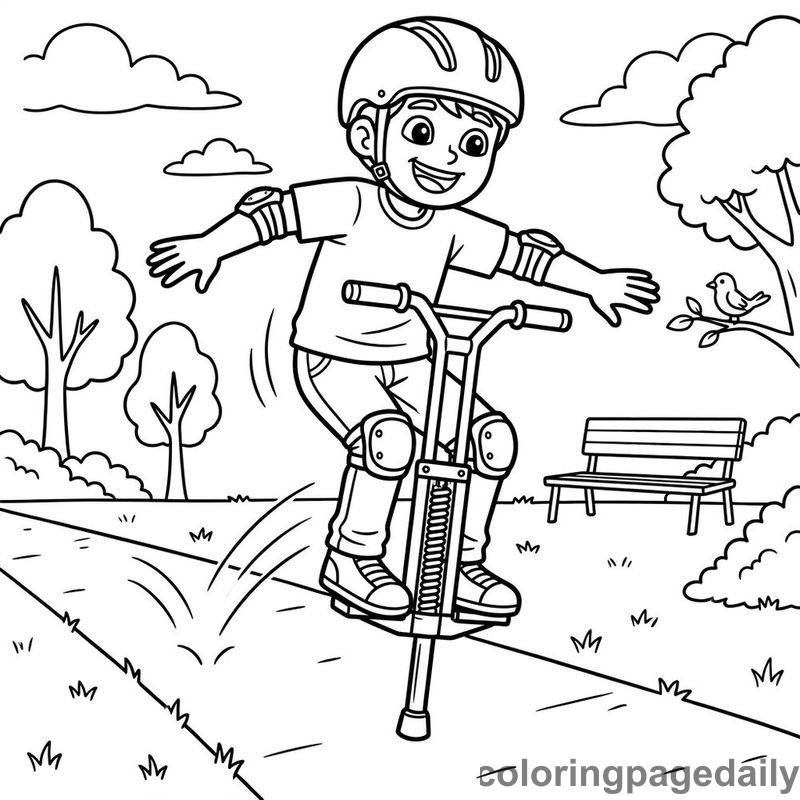 Kid Bouncing On Pogo Stick - Colored reference example