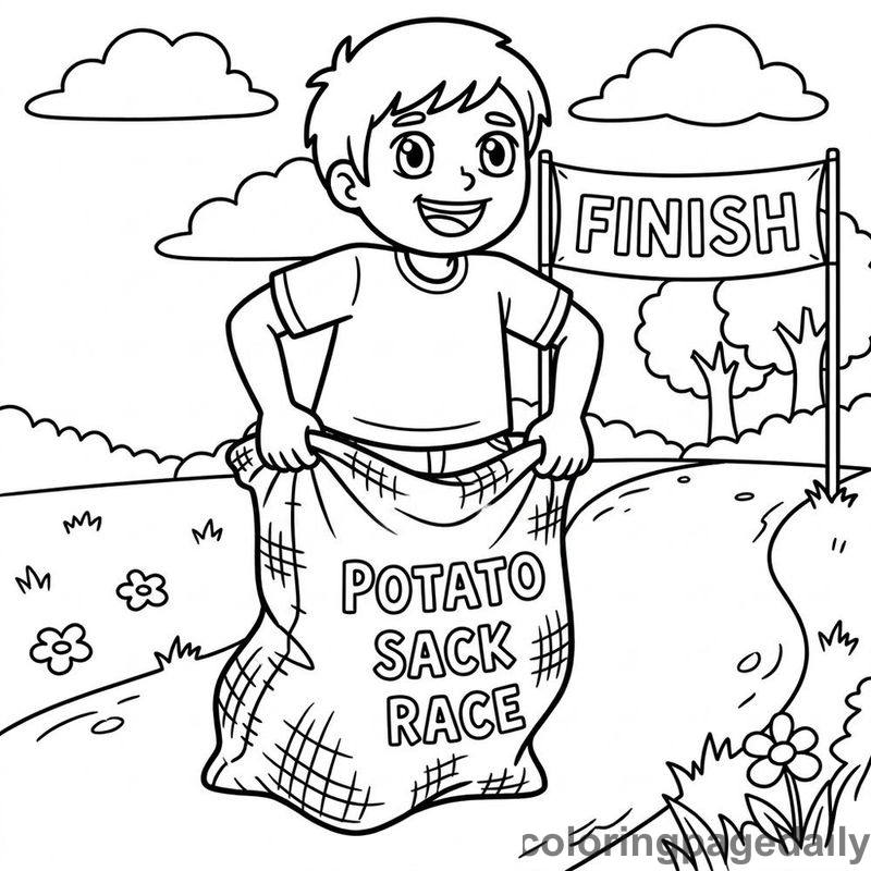 Kid In Potato Sack Race - Colored reference example