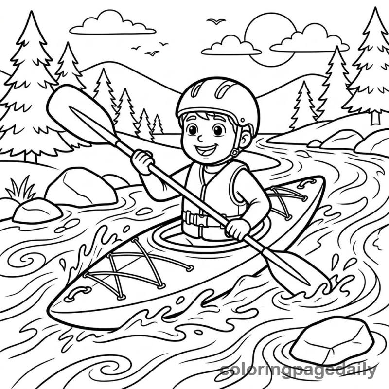 Kid Kayaking River - Colored reference example