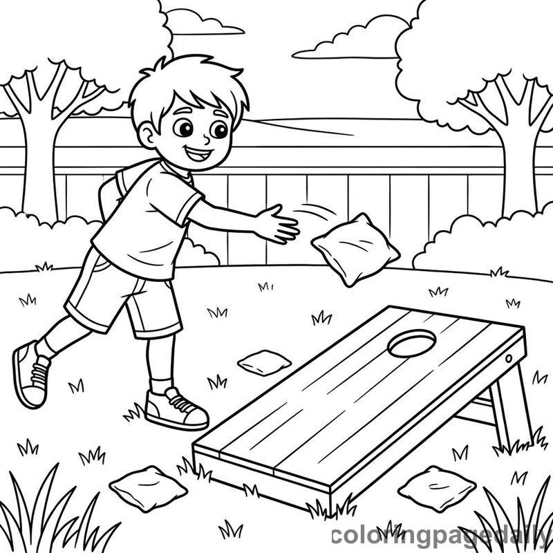 Kid Playing Cornhole - Colored reference example