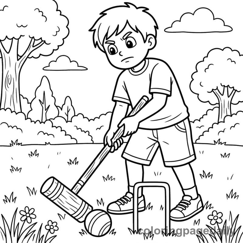 Kid Playing Croquet - Daily printable coloring page in Sports category