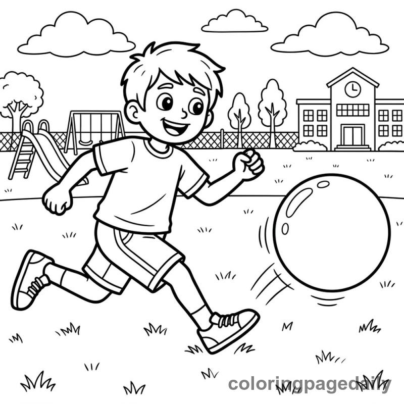 Kid Playing Kickball - Daily printable coloring page in Sports category