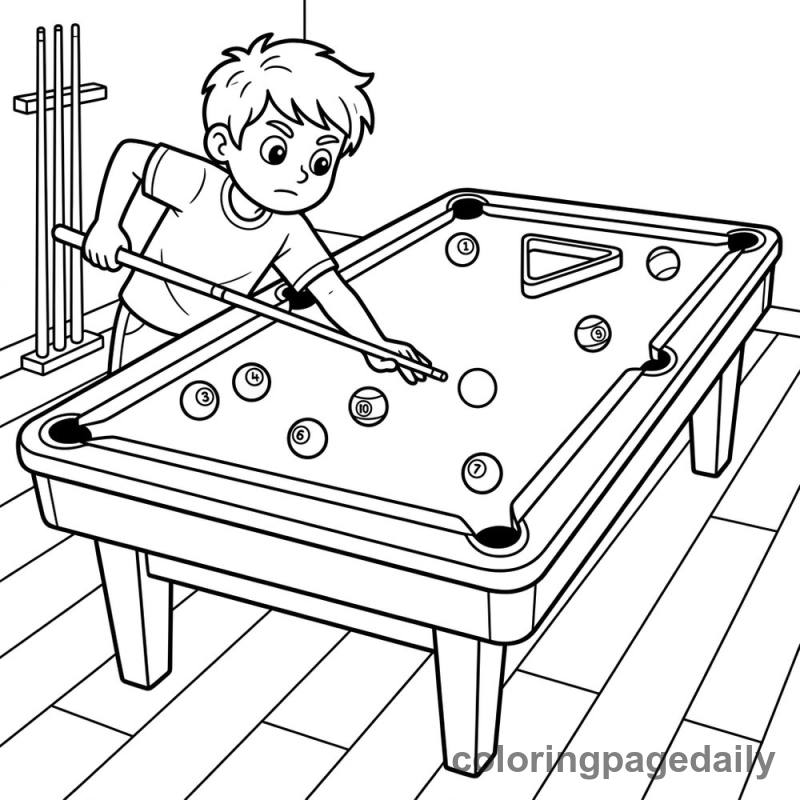 Kid Playing Pool - Daily printable coloring page in Sports category