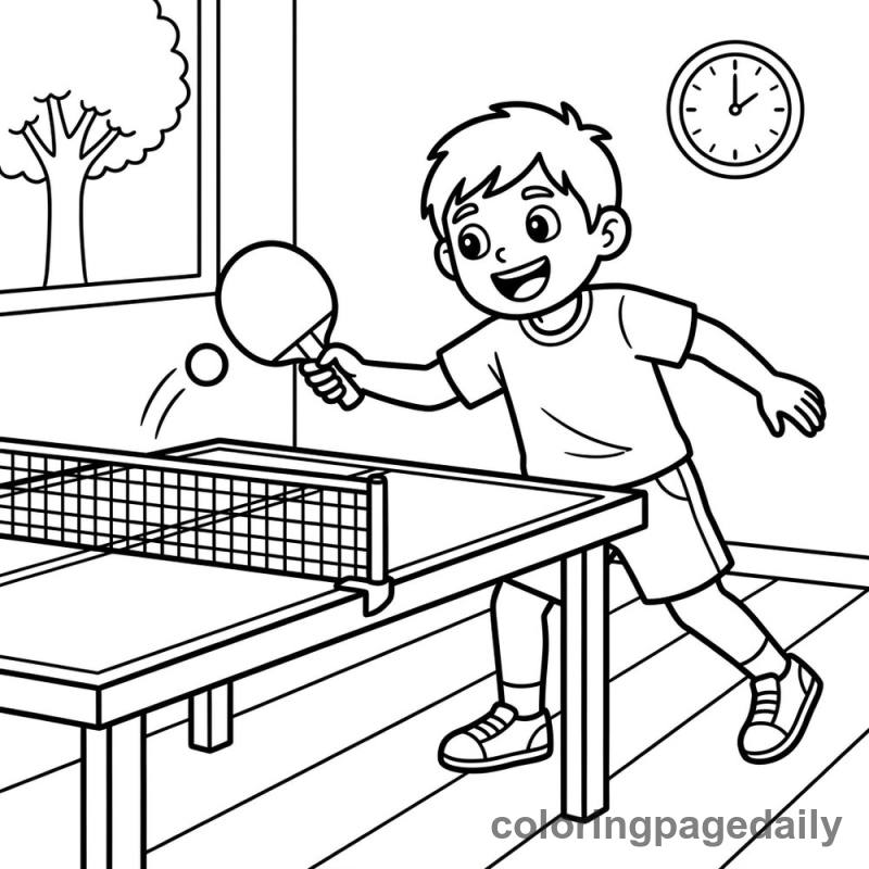 Kid Playing Table Tennis - Daily printable coloring page in Sports category