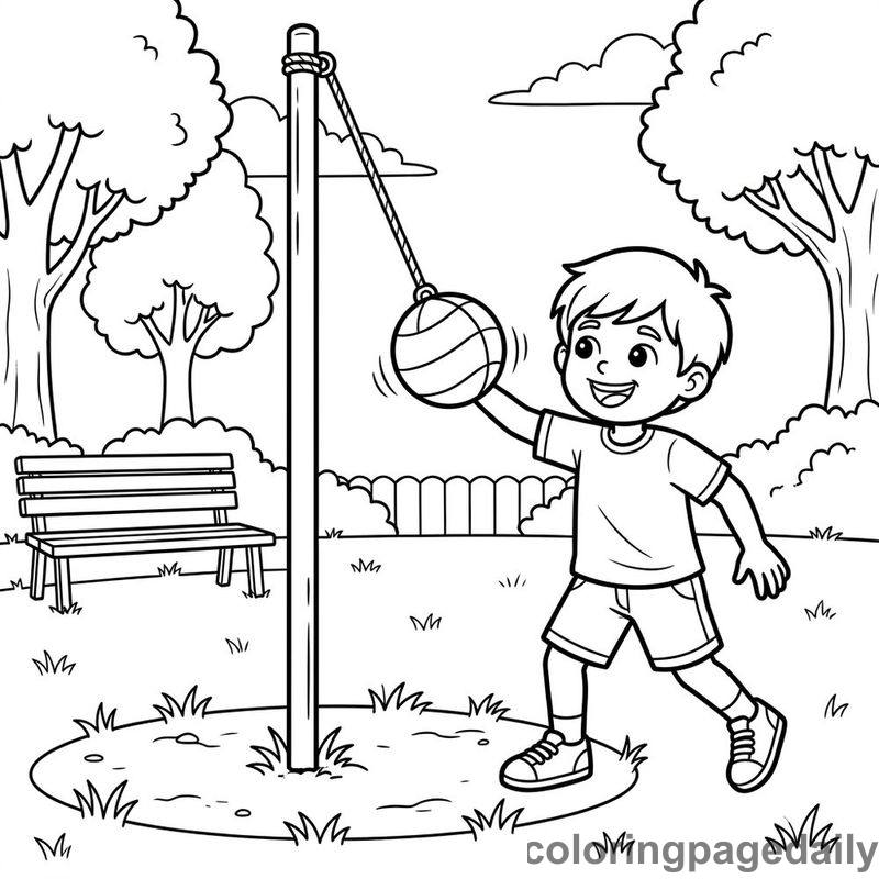 Kid Playing Tetherball - Colored reference example