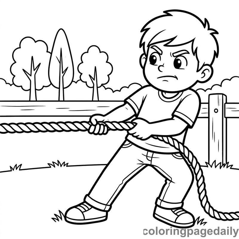 Kid Playing Tug Of War - Daily printable coloring page in Sports category