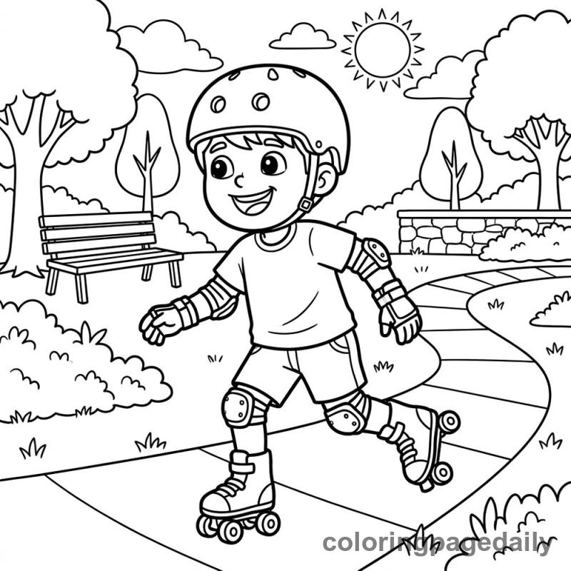 Kid Roller Skating - Daily printable coloring page in Sports category