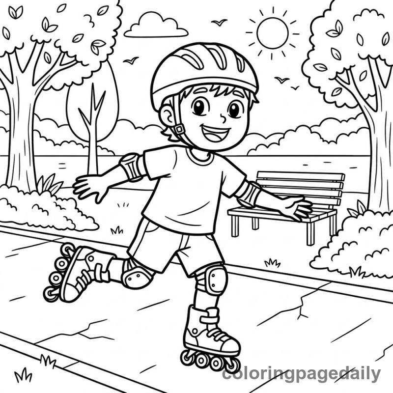 Kid Rollerblading in Park - Colored reference example