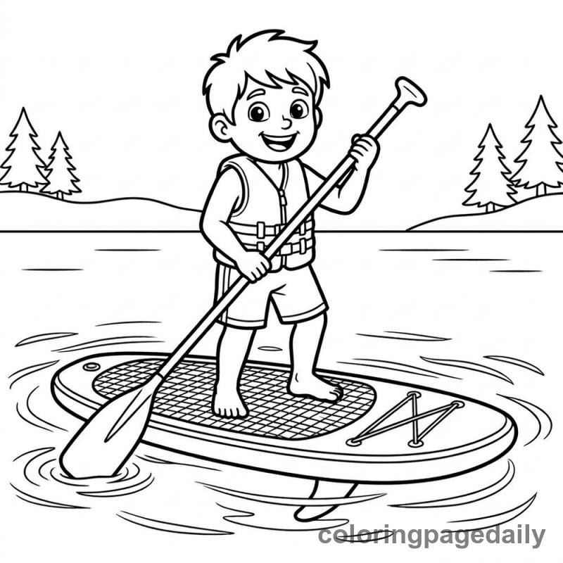 Kid Stand-Up Paddleboarding - Daily printable coloring page in Sports category