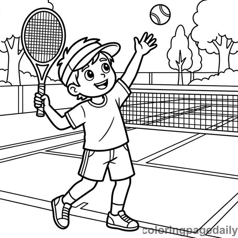 Kid Tennis Player Serving - Colored reference example