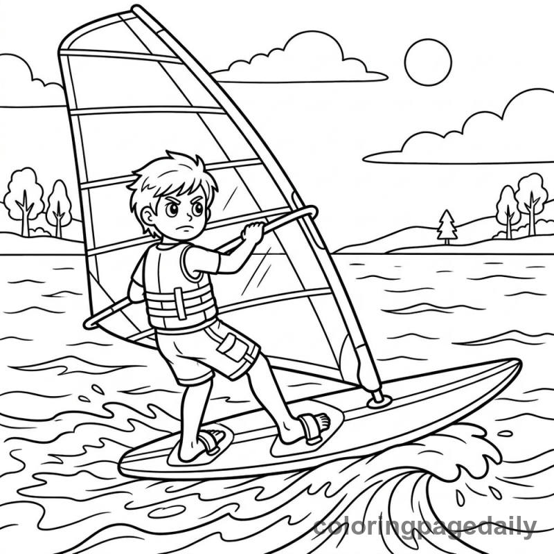 Kid Windsurfing On Water - Colored reference example