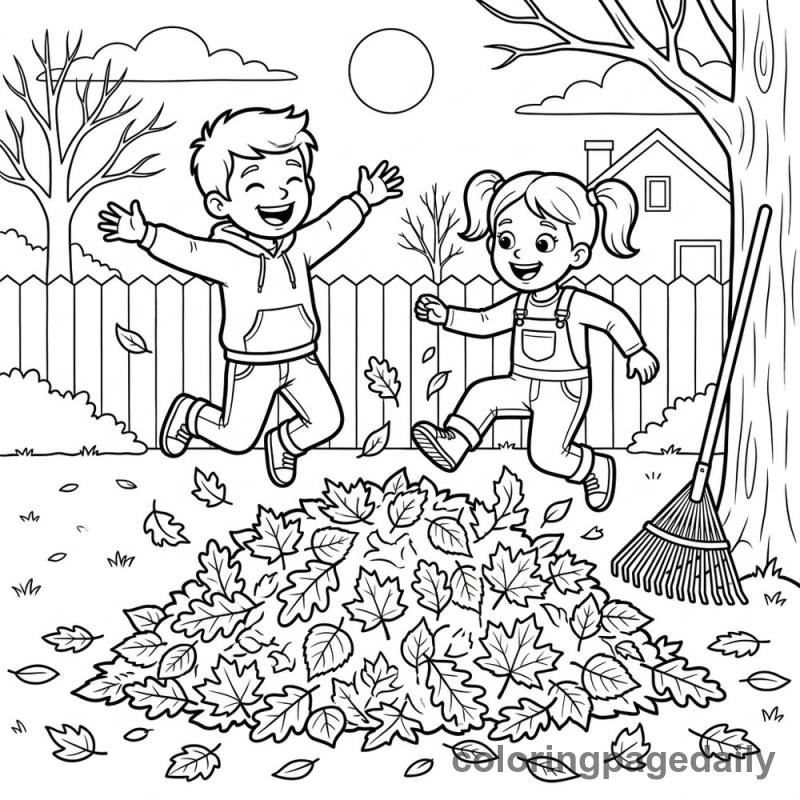 Kids Jumping in a Leaf Pile - Colored reference example
