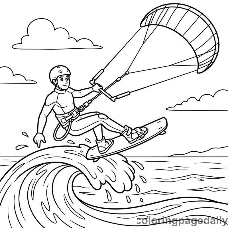 Kite Surfer Catching Air - Daily printable coloring page in Sports category