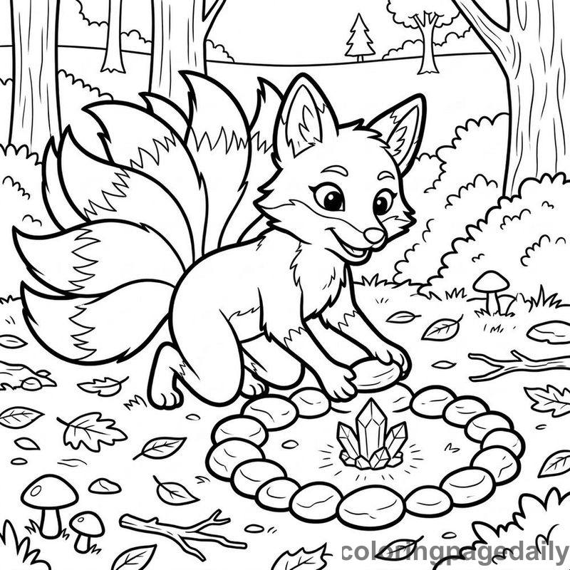 Kitsune Arranging Forest Crystals - Colored reference example