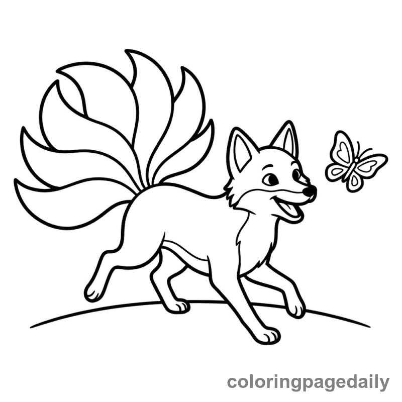 Kitsune Chasing Butterfly - Colored reference example