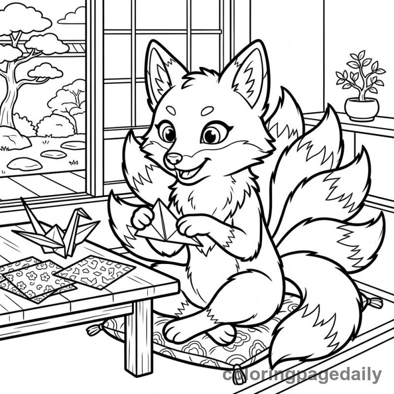 Kitsune Folding Origami Crane - Colored reference example