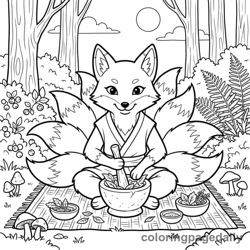 Kitsune Grinding Forest Herbs - Colored reference example