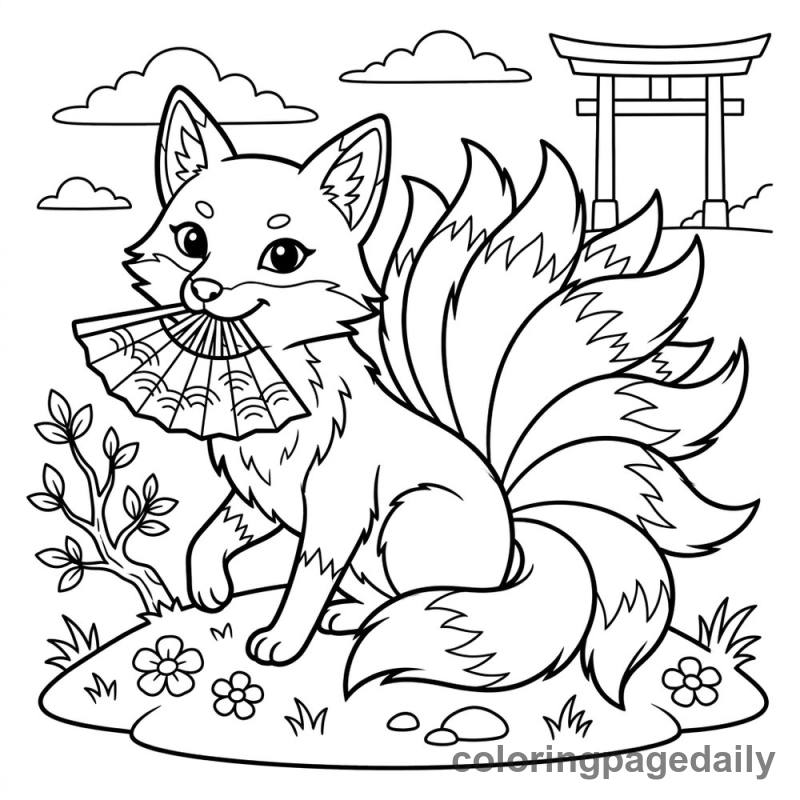 Kitsune Holding Fan - Colored reference example