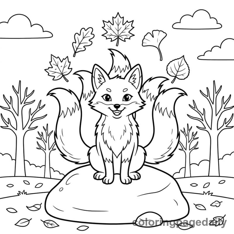 Koji's Magical Autumn Balancing Act - story illustration coloring page