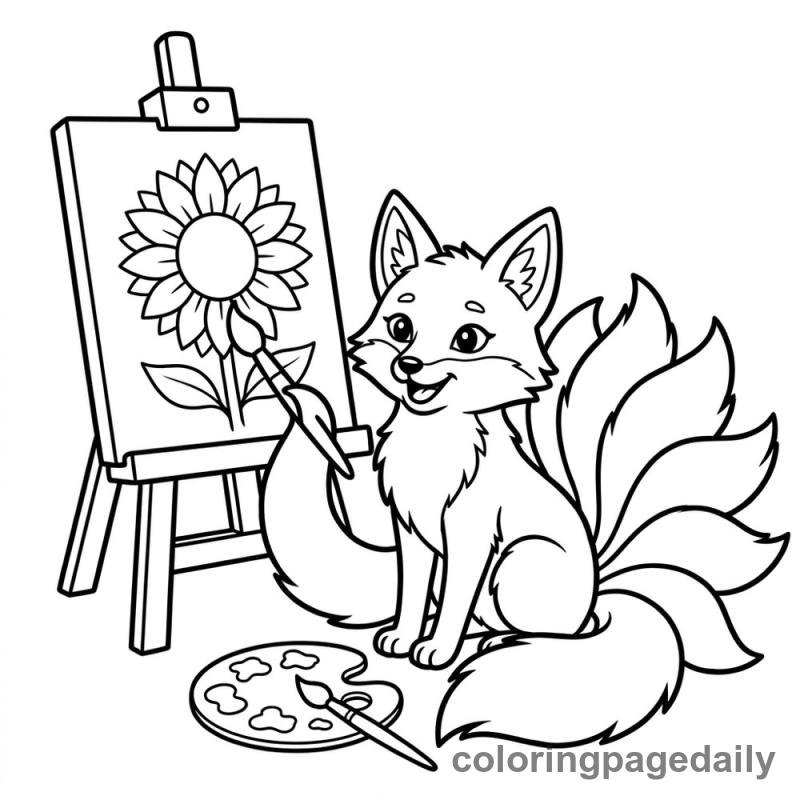 Kitsune Paints a Flower - Colored reference example