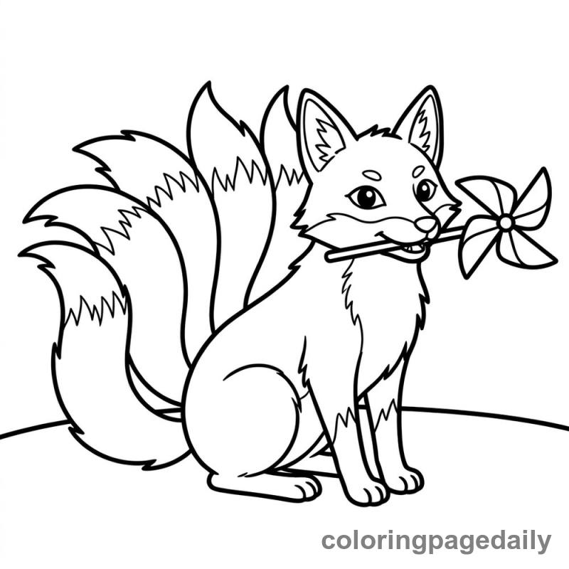Kitsune Playing with Pinwheel - Colored reference example