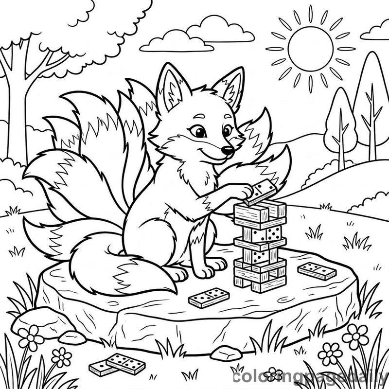Kitsune Stacking Wooden Dominoes - Colored reference example