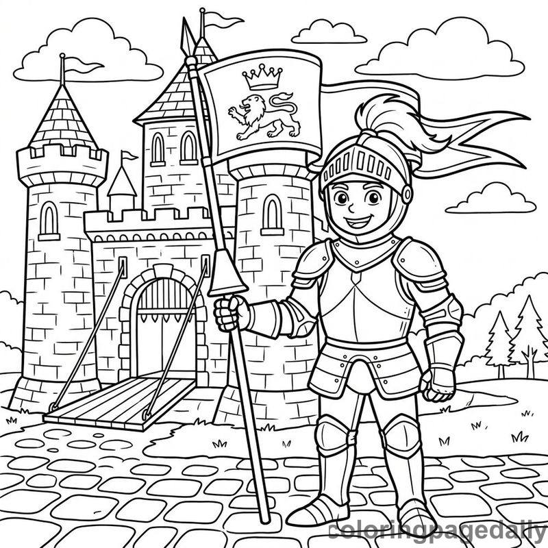 Knight Holding Royal Banner - Daily printable coloring page in Fairy Tales category