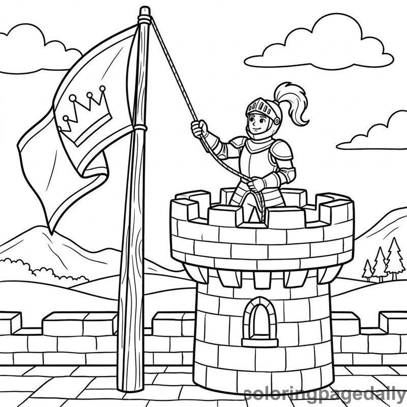 Sir Leo and the Grand Castle Signal - story illustration coloring page