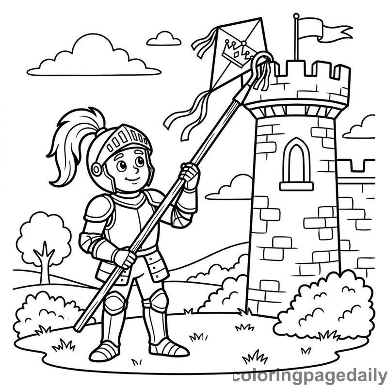 Knight Rescuing Royal Kite - Daily printable coloring page in Fairy Tales category