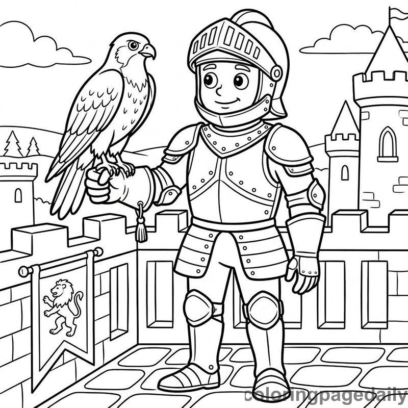 Knight With Royal Falcon - Daily printable coloring page in Fairy Tales category
