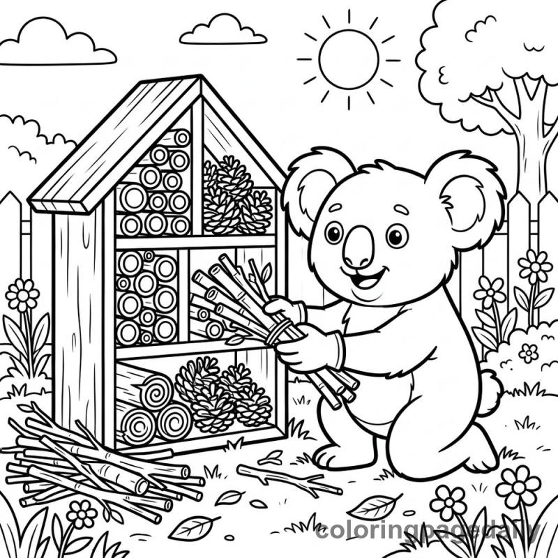 Koala Building Bug Hotel - Colored reference example