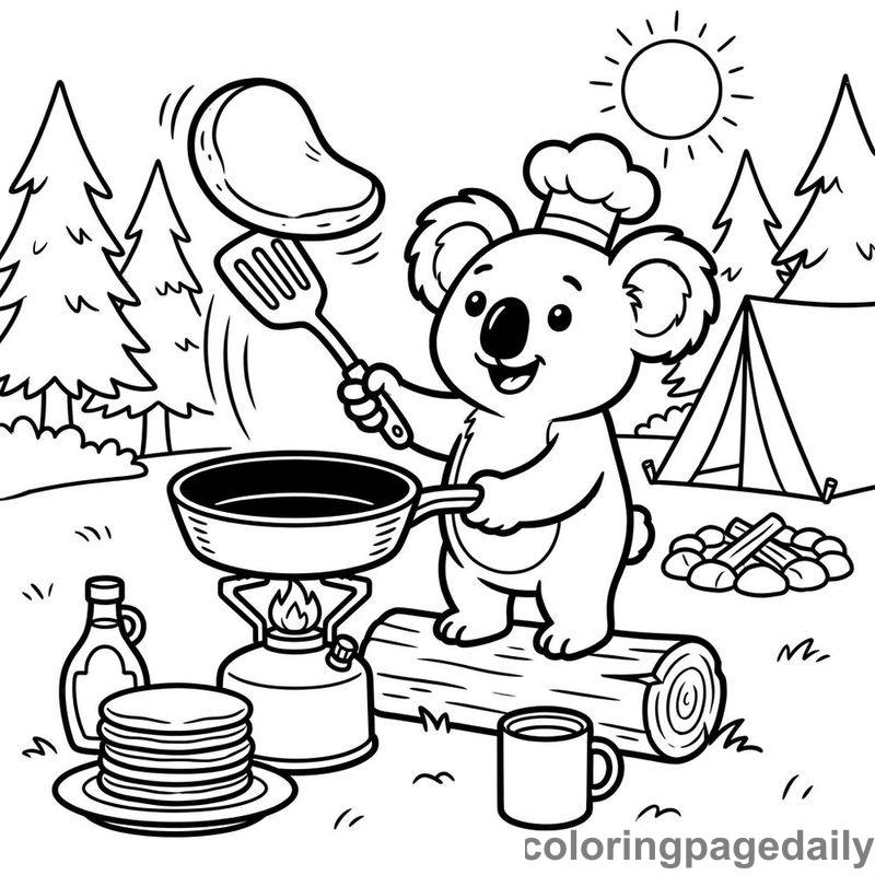 Koala Cooking Campfire Pancakes - Colored reference example