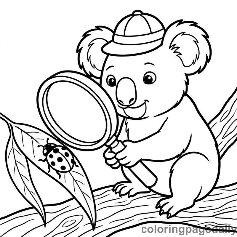 Koala Examining A Ladybug - Colored reference example