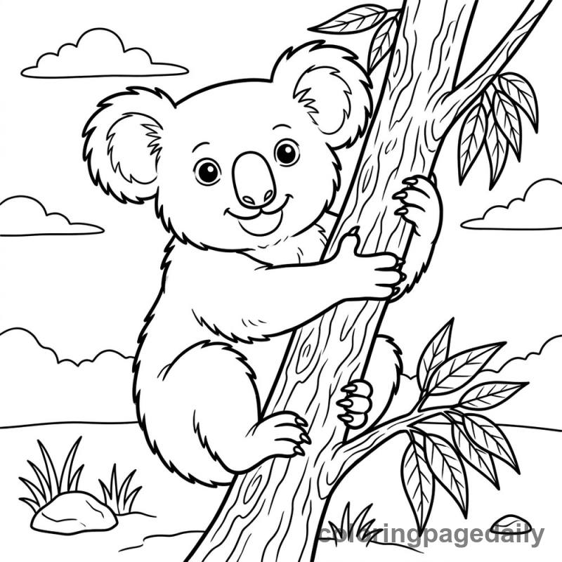 Koala Hugging Tree - Colored reference example