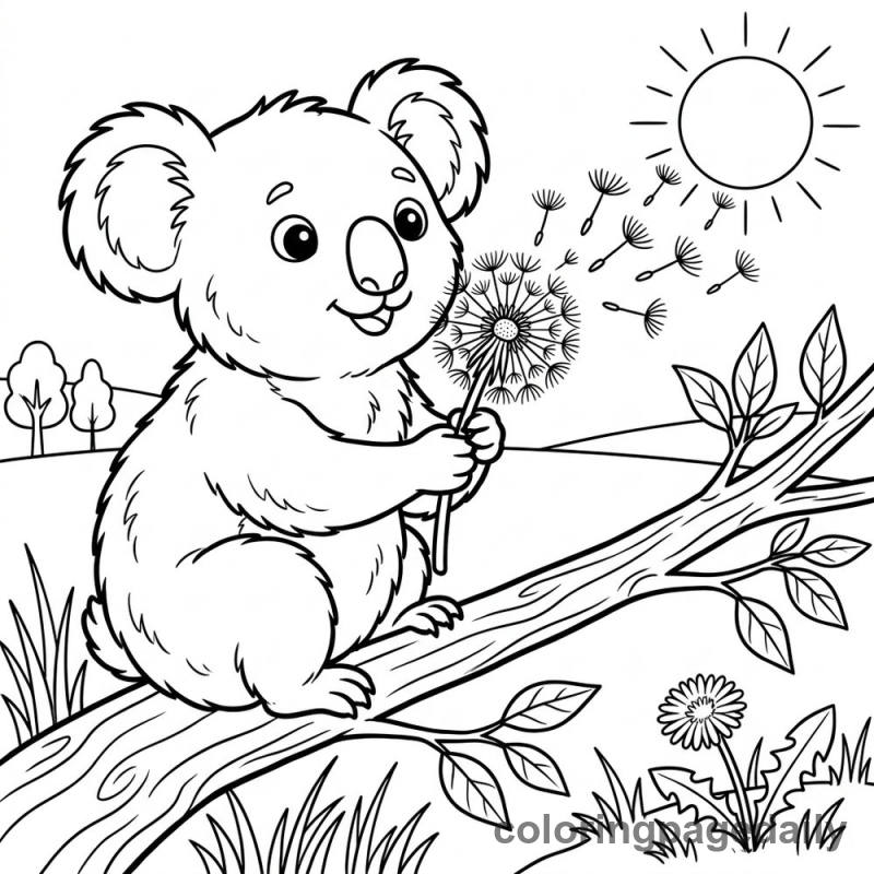 Kiki the Koala’s Magical Dandelion Wish - story illustration coloring page