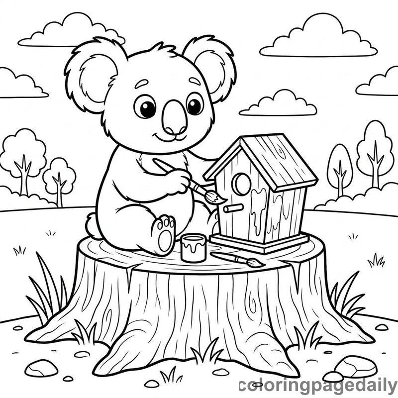 Koala Painting A Birdhouse - Colored reference example