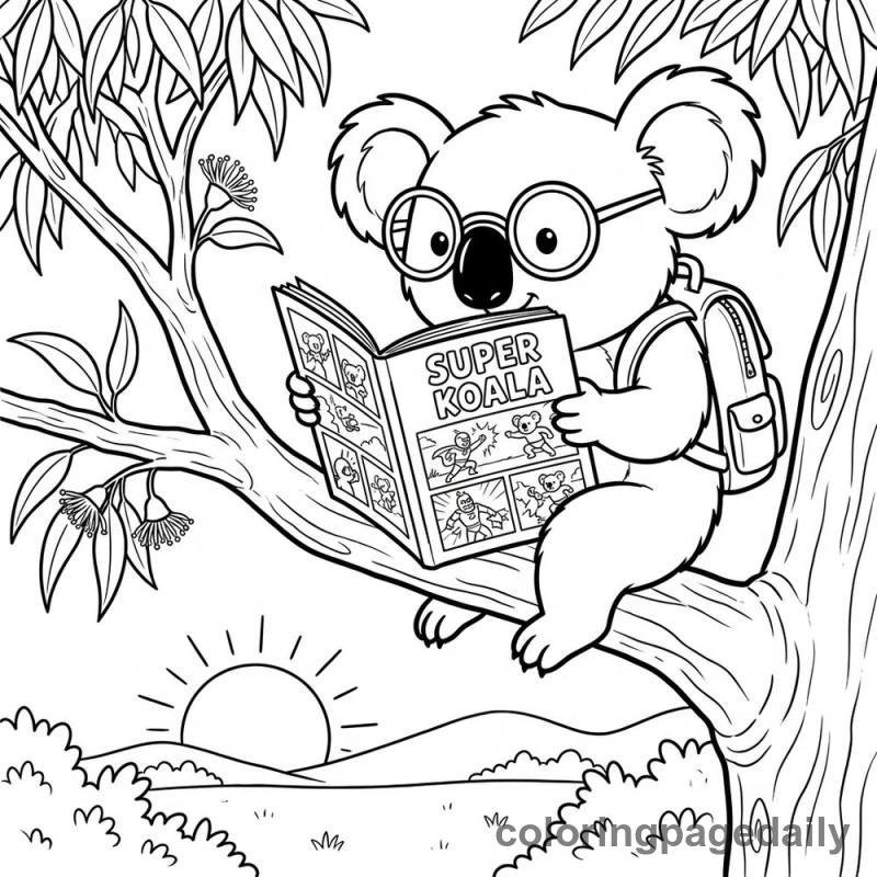 Koala Reading Comic Book - Colored reference example
