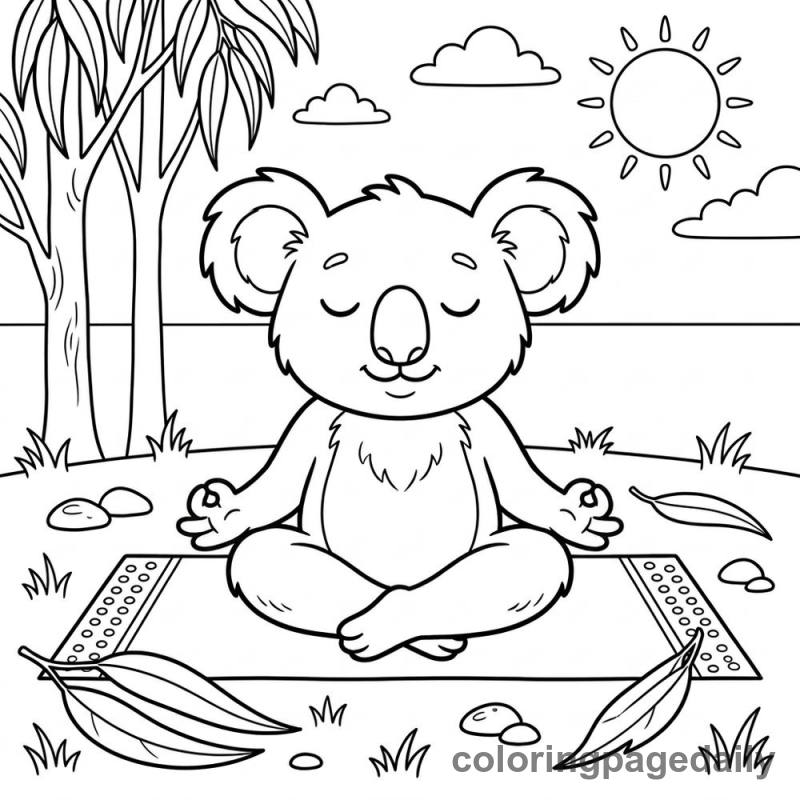 Koala Yoga Time - Daily printable coloring page in Animals category