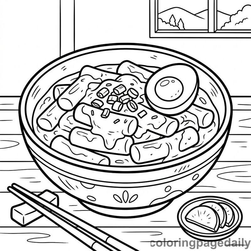 Korean Tteokbokki Rice Cakes - Daily printable coloring page in Food category