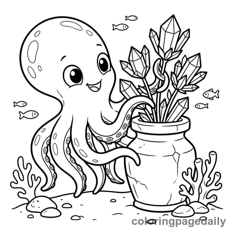 Kraken Arranging Crystal Flowers - Colored reference example