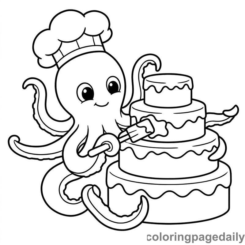 Kraken Frosting Tiered Cake - Daily printable coloring page in Mythical Creature category
