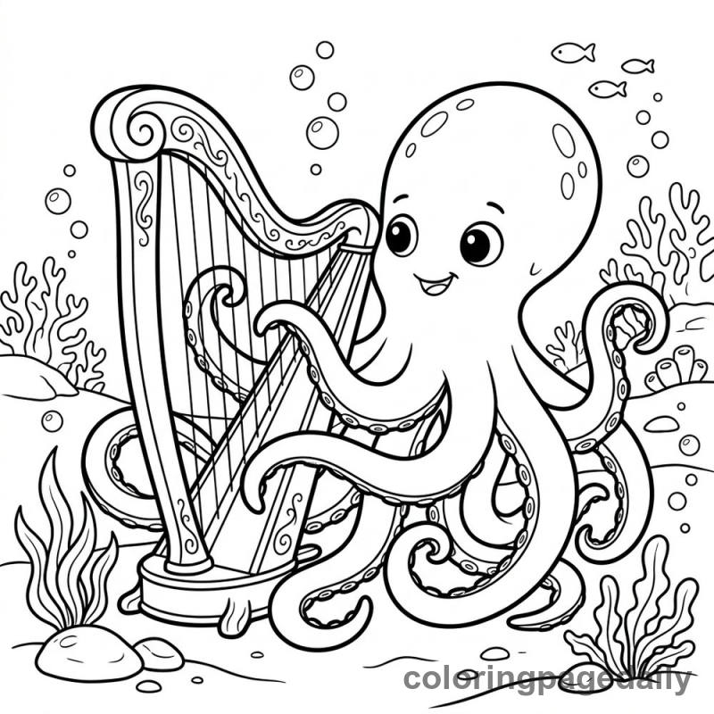 Kraken Playing The Harp - Colored reference example